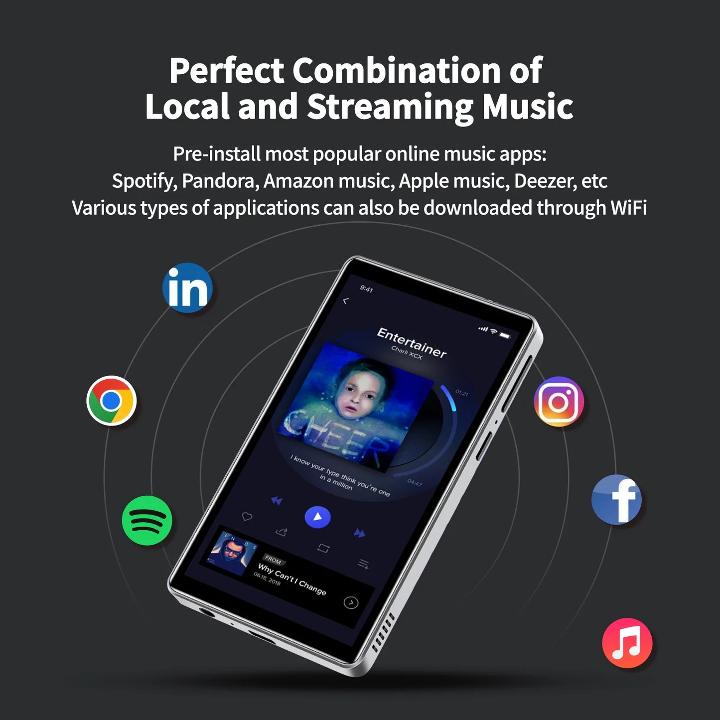 144GB MP3 Player with Bluetooth and WiFi, 4.0" Full Touchscreen MP3 MP4 Player for Kids, Android Music Player with Speaker, Browser, Audible, E-Book, Support Up to 256GB, Black