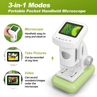 Digital Microscope for Kids 1200X - 2'' LCD Screen STEM Toy with 32G SD Card for Photo/Video, Portable Pocket Microscope for Boys Girls Ages 6,7,8-12, Science Kit Gift Birthday Christmas