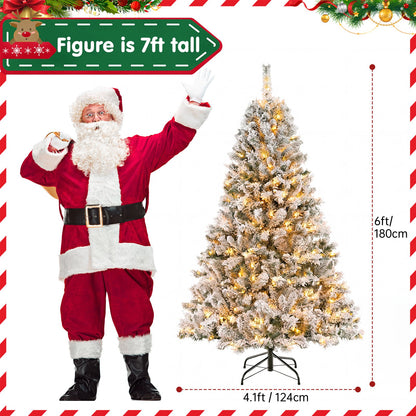 6ft Artificial Xmas Tree Realistic Reusable Snow Flocked Xmas Pine Tree with Dense Branches Metal Base for Holiday Decor Lights
