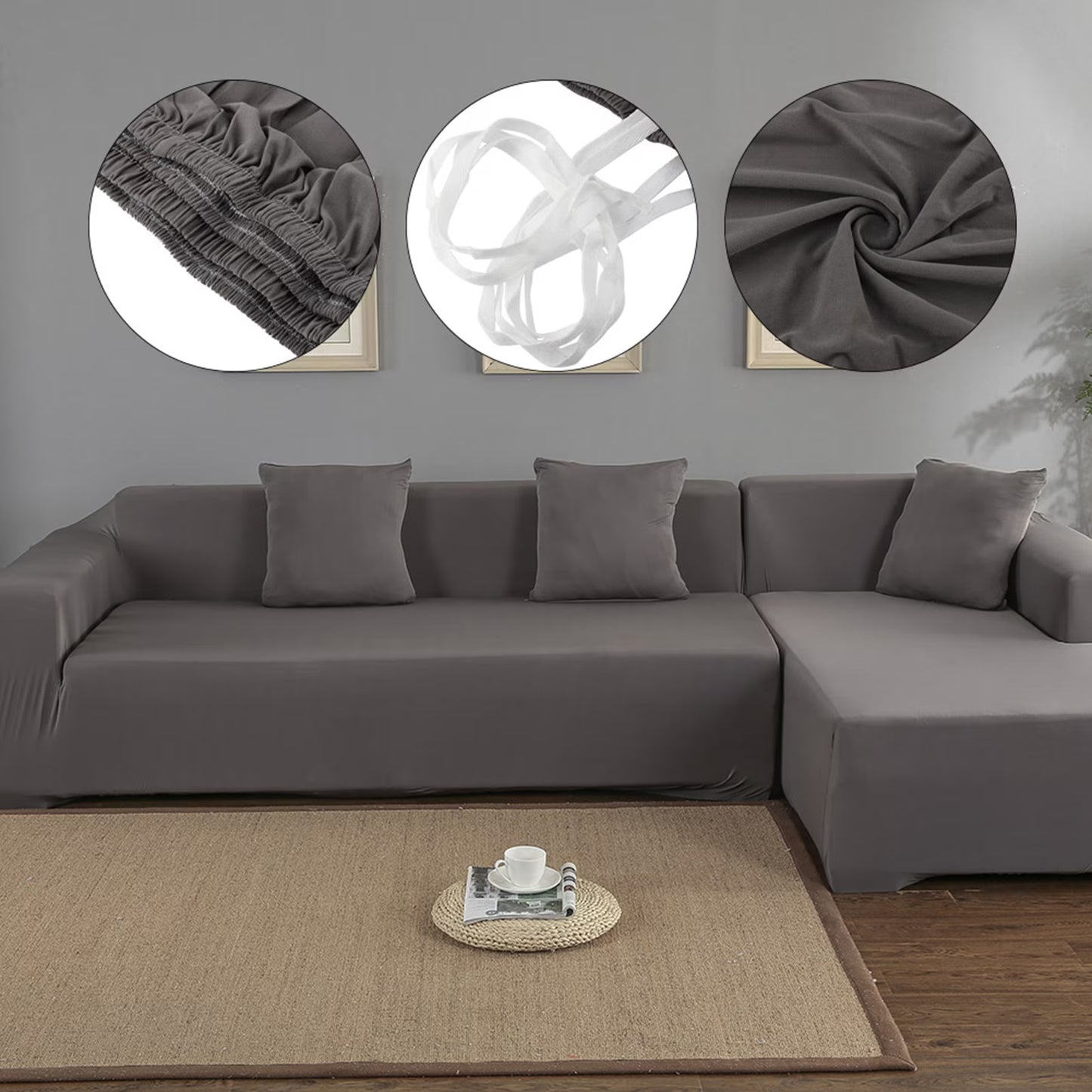 Fyydes 3+2 Seat Corner Sofa Cover L Shape Slipcover Protector For Living Room Gray