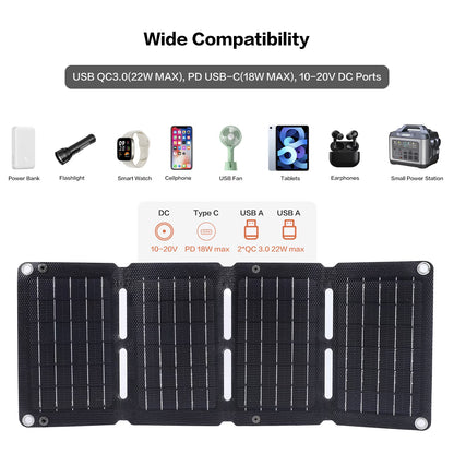 Foldable Solar Panel 40W Monocrystalline Silicon Fast Charging QC Dual USB Regulator Output 4 Folds Portable Solar Panel