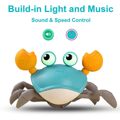 Crawling Crab Baby Toy with Music and LED Light, Sensory Tummy Time Toys 0-6 6-12 12-18 36 Months Babies Boy Girl Learning Crawl, Interactive Walking Dancing Moving Crab Toddler Birthday Gift, Orange
