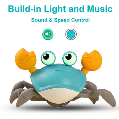 Crawling Crab Baby Toy with Music and LED Light, Sensory Tummy Time Toys 0-6 6-12 12-18 36 Months Babies Boy Girl Learning Crawl, Interactive Walking Dancing Moving Crab Toddler Birthday Gift, Green