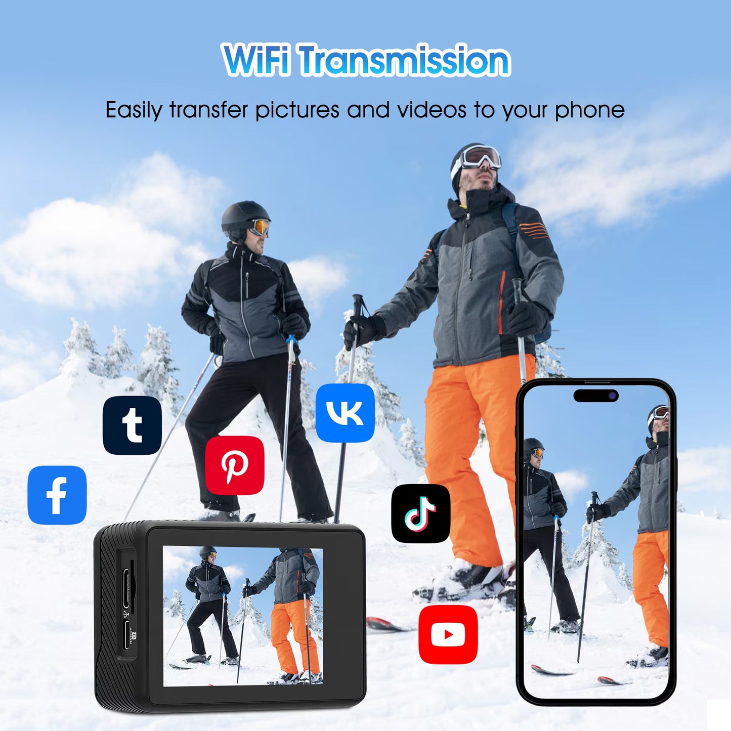 4K 30fps 16MP Action Camera with Front LCD and Rear Screens, Underwater Camera, 98FT Waterproof Sports Camera with 2 Batteries and Multi-Function Accessory, EIS, WiFi Remote Control, Black