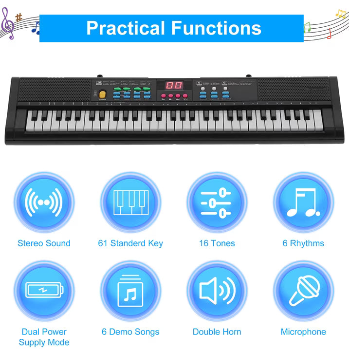 61 Keys Keyboard Piano, Electric Piano with Microphone Built-In Speaker 6 Demo Songs Gift Musical Instrument for Beginners, Teens (Black)