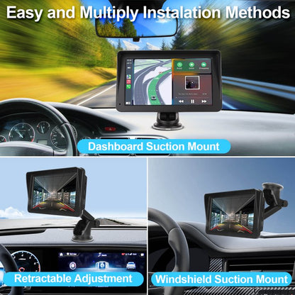 7" Wireless Carplay Screen for Car Portable Stereo Touchscreen with CarPlay and Android Auto with Mirror Link/Backup Camera/Bluetooth/Voice Control/GPS Navigation/AUX for All Vehicles, 64GB Memory