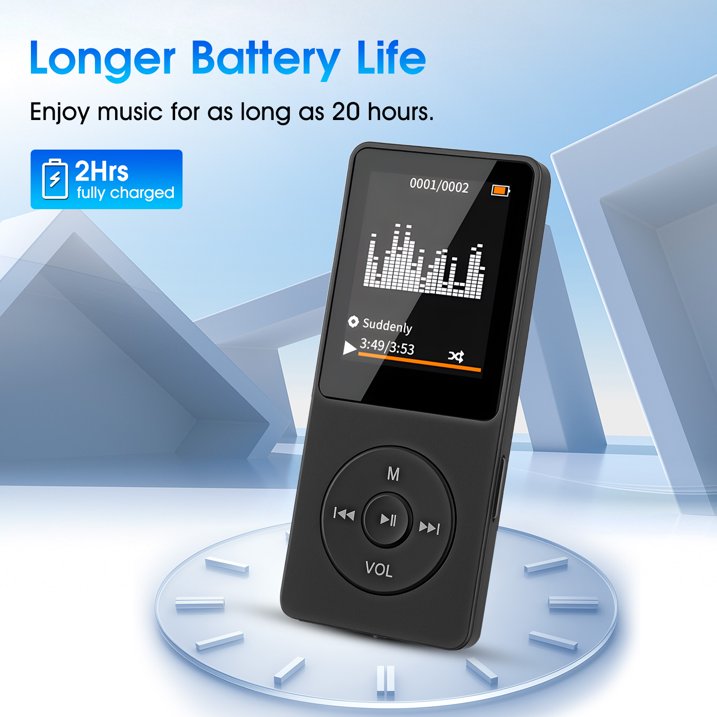 16GB MP3 Player with Bluetooth 5.3, HiFi Music Player Built-in Speaker & Headphone Jack, Expandable 128GB, Portable Digital Audio Player w/ E-Book, Voice Recorder, Clock for Sports, Commute, Gifts