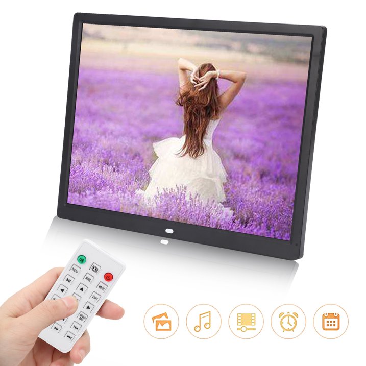15" Digital Picture Frame with HD IPS Screen Digital Photo Frame Supports up to 16GB Storage Cards, Auto-Rotate, Tabletop & Wall-Mounted Digital Frame Supports Share Photos Video, Black