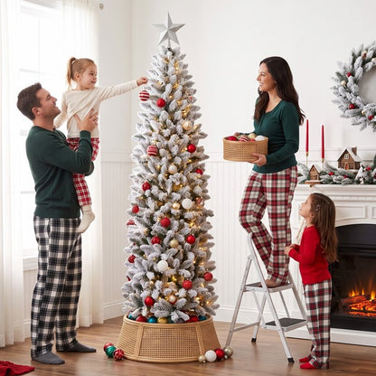 6ft Pencil Christmas Tree, Artificial Slim White Christmas Tree with 436 PVC Needles & Folding Metal Stand, Unlit Xmas Tree for Home Office Shops Hotels Decoration