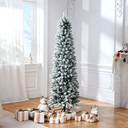 7ft Pencil Christmas Tree, Artificial Slim White Christmas Tree with 436 PVC Needles & Folding Metal Stand, Unlit Xmas Tree for Home Office Shops Hotels Decoration