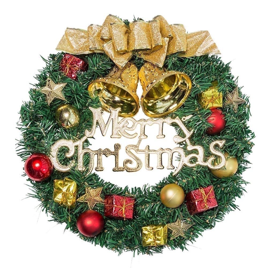 Bowknot Christmas Wreath PVC Decorated Christmas Wreaths For Front Door, 12" Christmas Party Decor, With Bowknot, Bells, Pine Cones, Stars Gifts