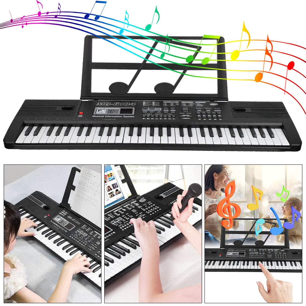 Portable USB Electronic Keyboard Piano with Microphone Music Stand 61 Keys Electronic Digital Piano for Gift