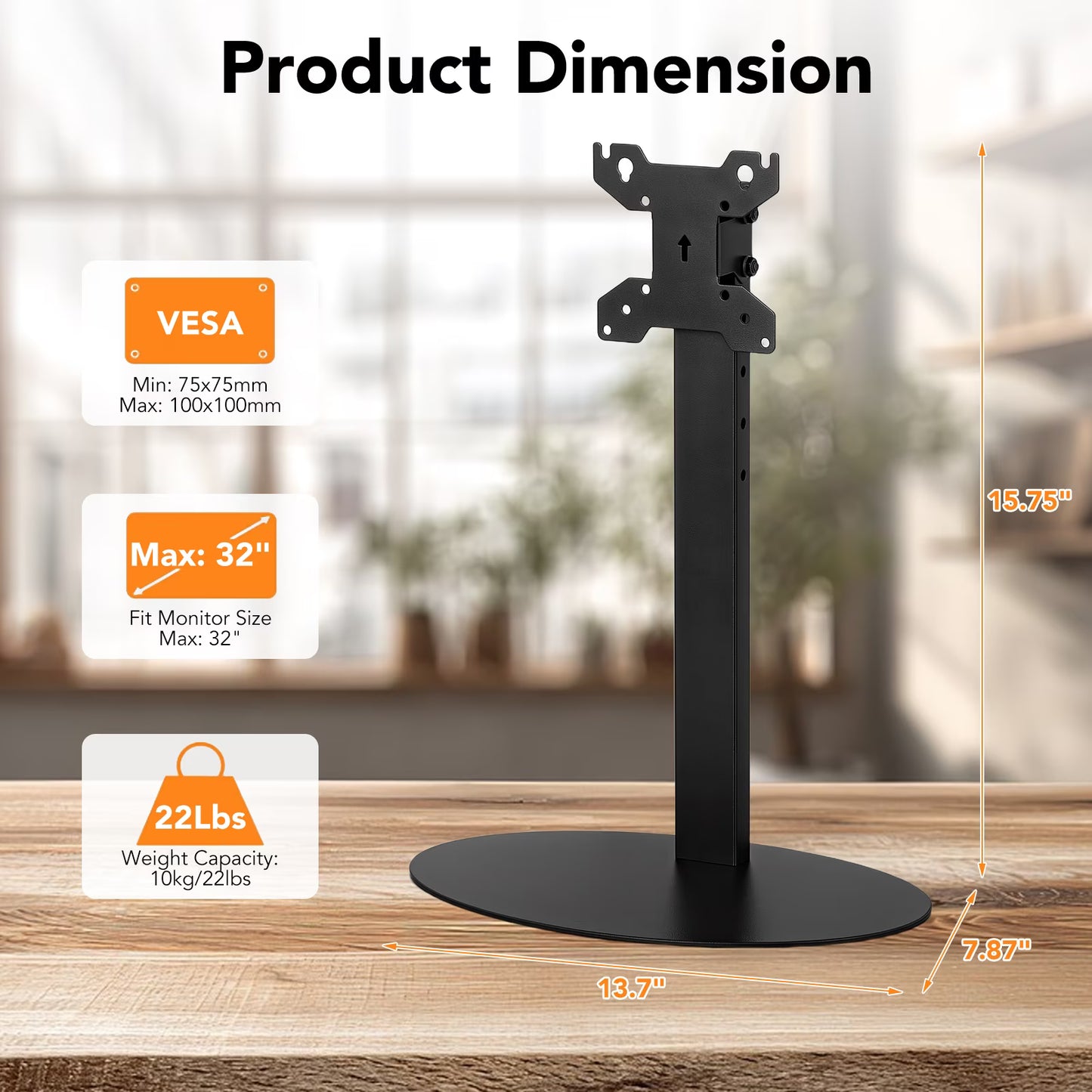 Monitor Stand, Freestanding Monitor Mount for 14-32 inch Screens with 360 Degree Rotation, Height Settings, Adjustable Desk Riser with Swivel and Tilt, Max VESA 75x75, 100x100mm