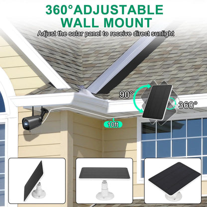 3W Solar Panel for Security Camera, 5V USB Solar Panel Charger with 9.8ft Cable Micro USB & Type C Port, Compatible with Rechargeable Battery Powered Cam, IP65 Waterproof, 360° Adjustable Bracket