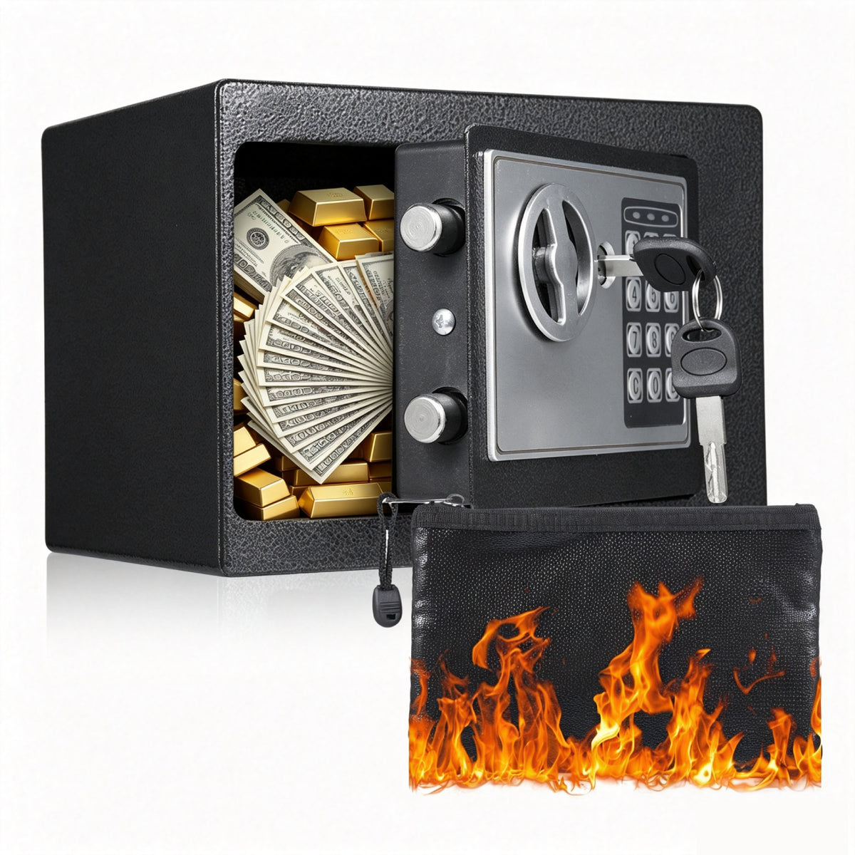 Digital Safe Box, 0.22 Cubic Feet Home Security Box for Office Hotel Business, Lock Box with Key Keypad for Cash Jewelry Black