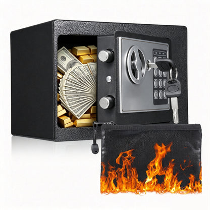 Digital Safe Box, 0.22 Cubic Feet Home Security Box for Office Hotel Business, Lock Box with Key Keypad for Cash Jewelry Black