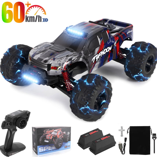 1:10 RC Car Truck for Adults Kids 60KM/H High Speed Fast Off-Road RC Trucks 4WD All Terrain Remote Control Monster Truck Boys Girls RC Car Toys, 2 Batteries