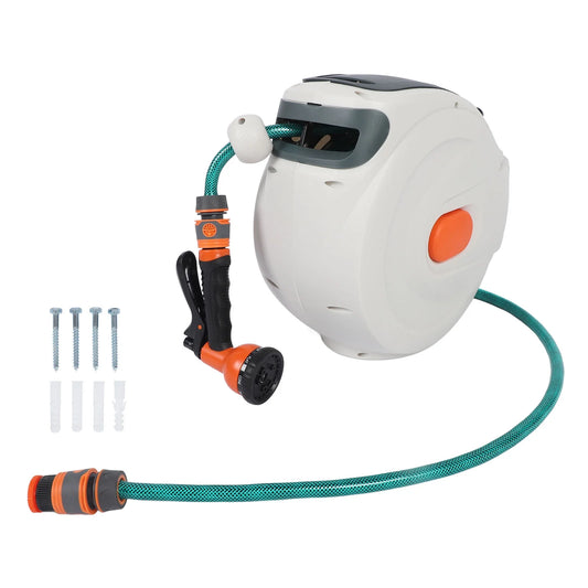 Retractable Garden Hose Reel，Standing Wall Mount With 8 Patterns Nozzle