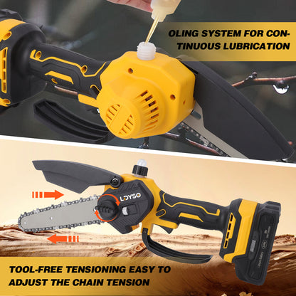 2-in-1 Brushless Cordless Pole Saw,6in + 4in Mini Chainsaw & Pole Saw with 2pcs 2.0A Batteries, 15.5ft Max Reach Brach Tree Saw Telescoping Extension Rod for Wood Tree Trimming Wood Cutting,Yellow