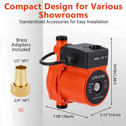 Water Pressure Booster Pump, 125W, 110V, Max 6.6GPM,Automatic Adjustable Pressure, Self-Priming for Home,Pool, Pond,Garden and Irrigation