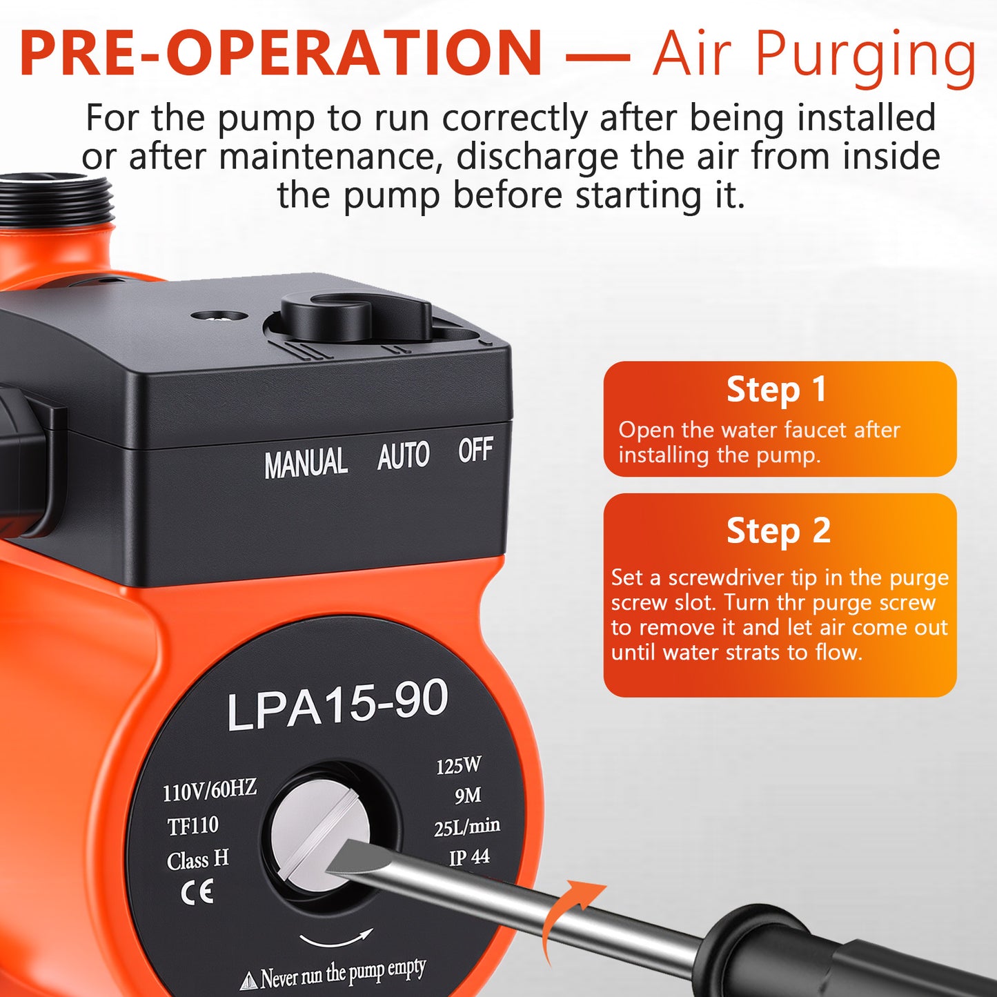 Water Pressure Booster Pump, 125W, 110V, Max 6.6GPM,Automatic Adjustable Pressure, Self-Priming for Home,Pool, Pond,Garden and Irrigation