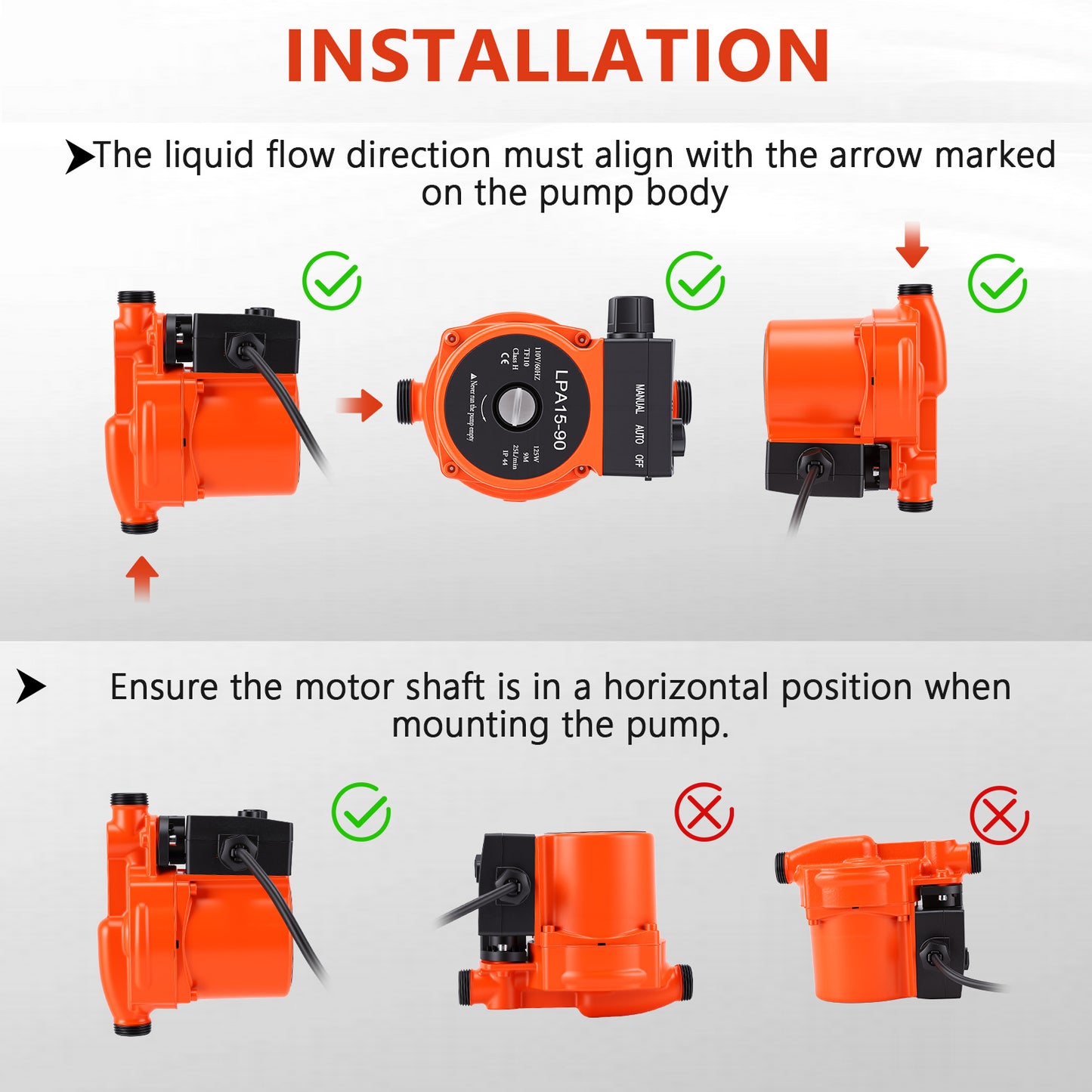 Water Pressure Booster Pump, 125W, 110V, Max 6.6GPM,Automatic Adjustable Pressure, Self-Priming for Home,Pool, Pond,Garden and Irrigation