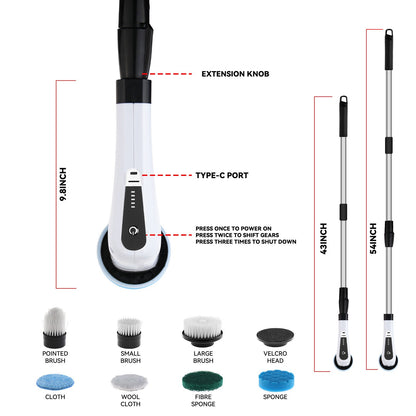 Electric Scrubber, Cordless Cleaning Brush 8 Replaceable Heads for Bathroom Tile Floor Car