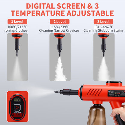 1200W High Pressure Handheld Steam Cleaner, 600ML Tank Multi-Purpose Steamer for Home Use,Cleaning Floor, Upholstery, Grout and Car,Red