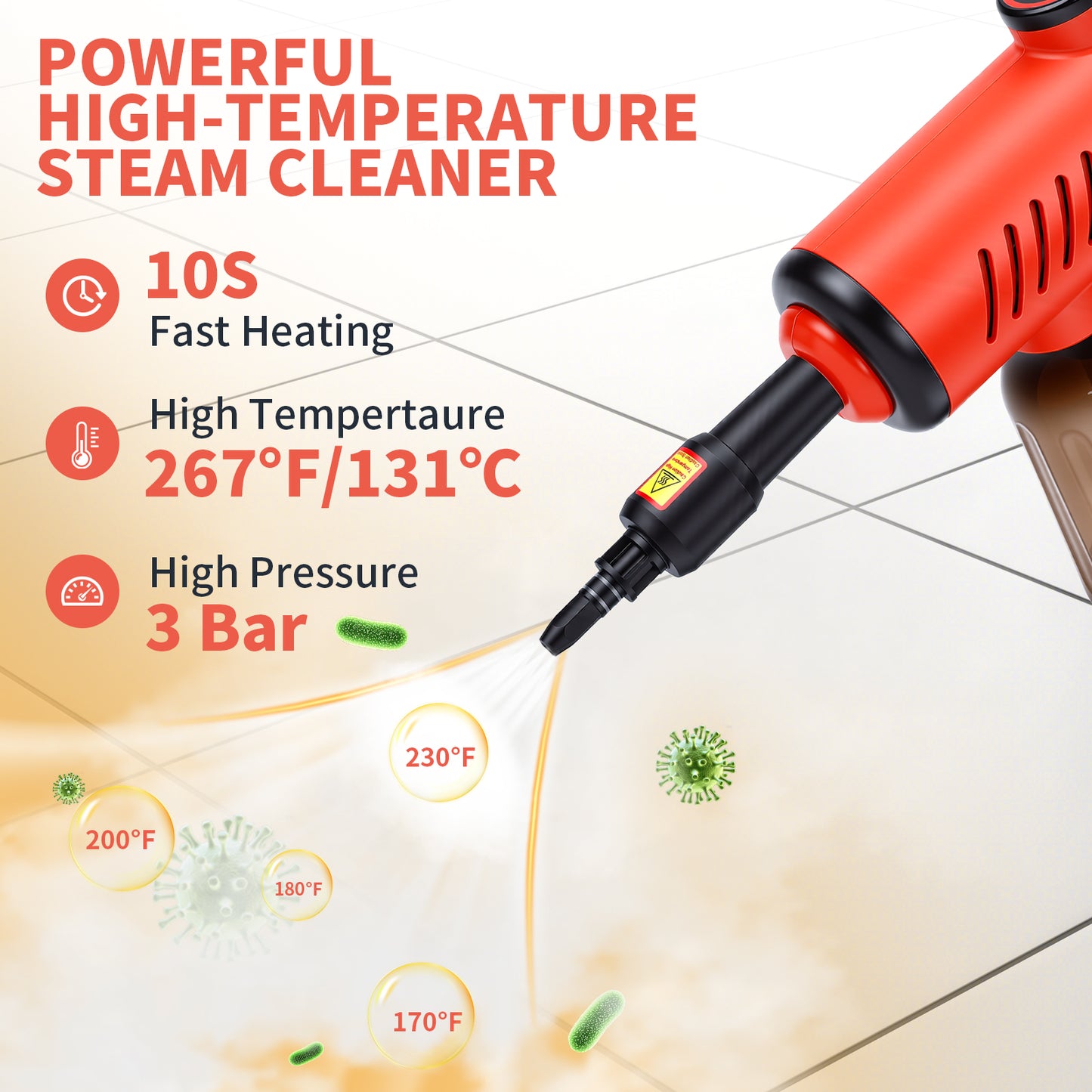 1200W High Pressure Handheld Steam Cleaner, 600ML Tank Multi-Purpose Steamer for Home Use,Cleaning Floor, Upholstery, Grout and Car,Red