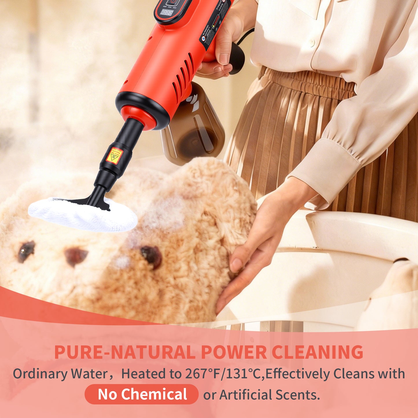 1200W High Pressure Handheld Steam Cleaner, 600ML Tank Multi-Purpose Steamer for Home Use,Cleaning Floor, Upholstery, Grout and Car,Red