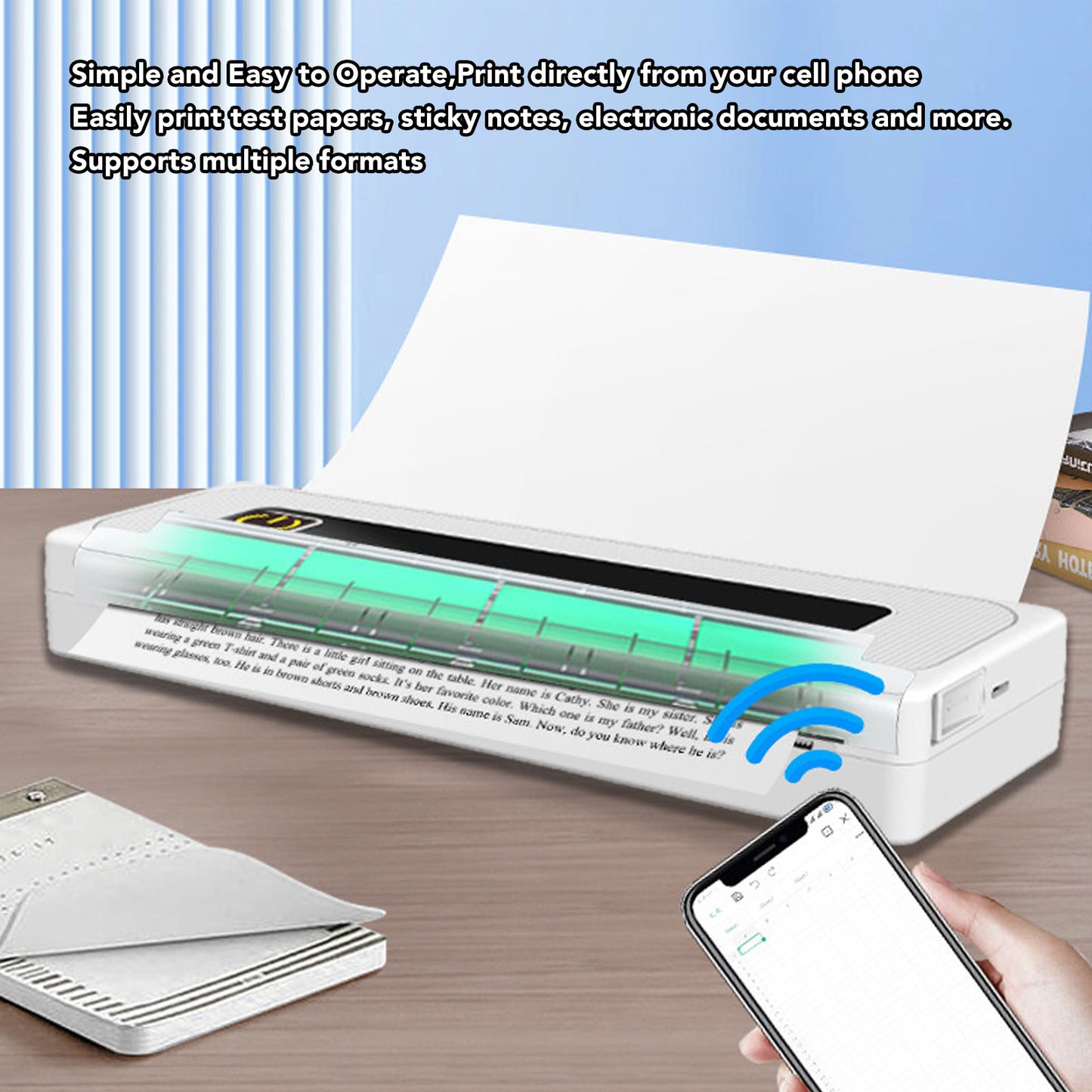 Portable Printer for Travel, Bluetooth Thermal Printer Supports 8.5" x 11" US Letter & Legal A4 Paper, Inkless Wireless Mini Printer Compatible with Android iOS Phone with 1 Rolls of Thermal Paper