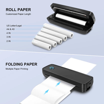 Portable Printer for Travel, Wireless Bluetooth Thermal Printer Supports 8.5 x 11 inch US Letter & A4 Thermal Paper, 300DPI Inkless Printer Compatible with Android iOS & Laptop for Office Car Home