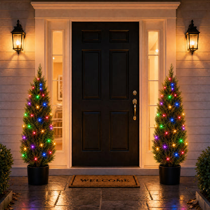 Artificial Cedar Tree 2 Pack 5 ft Tall Faux Cedar Topiary Plant Fake Lifelike Potted Pine for All-Season Home Office Porch Entryway Decor