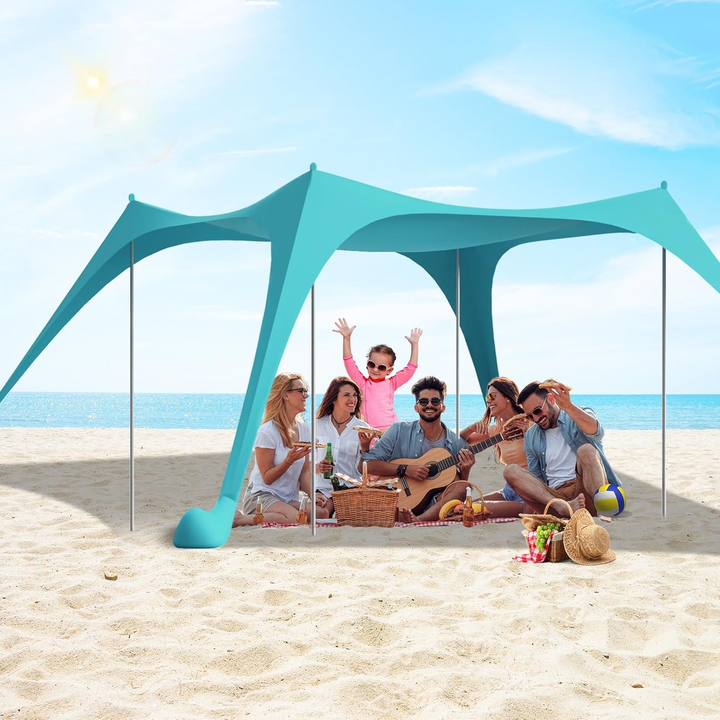 Beach Tent Canopy 10'x10' Sun Shelter for 6-8 Person Beach Canopy Tent Sun Shade Easy Setup Beach Shade Canopy Portable Beach Tent UPF 50+ Waterproof