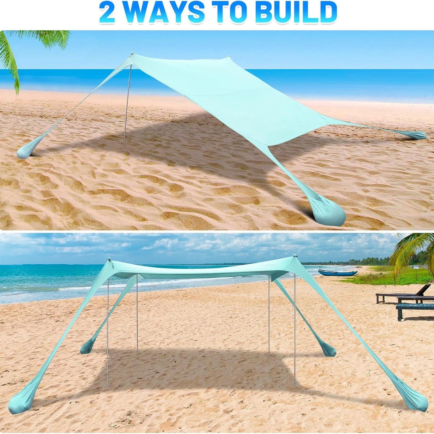 Beach Tent Canopy 10'x10' Sun Shelter for 6-8 Person Beach Canopy Tent Sun Shade Easy Setup Beach Shade Canopy Portable Beach Tent UPF 50+ Waterproof