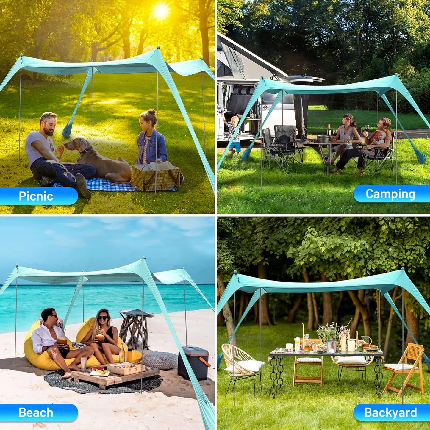 Beach Tent Canopy 10'x10' Sun Shelter for 6-8 Person Beach Canopy Tent Sun Shade Easy Setup Beach Shade Canopy Portable Beach Tent UPF 50+ Waterproof