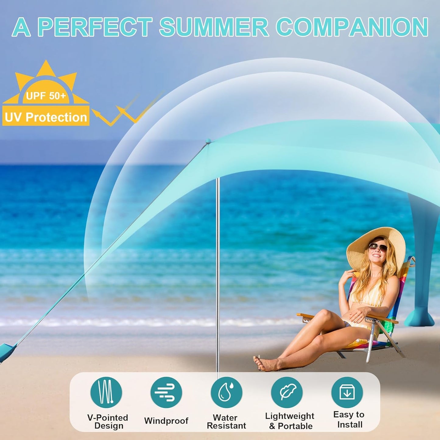 Beach Tent Canopy 10'x10' Sun Shelter for 6-8 Person Beach Canopy Tent Sun Shade Easy Setup Beach Shade Canopy Portable Beach Tent UPF 50+ Waterproof