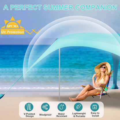 Beach Tent Canopy 10'x10' Sun Shelter for 6-8 Person Beach Canopy Tent Sun Shade Easy Setup Beach Shade Canopy Portable Beach Tent UPF 50+ Waterproof