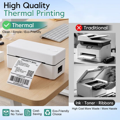 Bluetooth Thermal Shipping Label Printer, 4x6 Portable Thermal Address Label Maker for Small Business, Compatible with iPhone/Android/Windows/Mac, Works with Etsy Shopify USPS & More, White