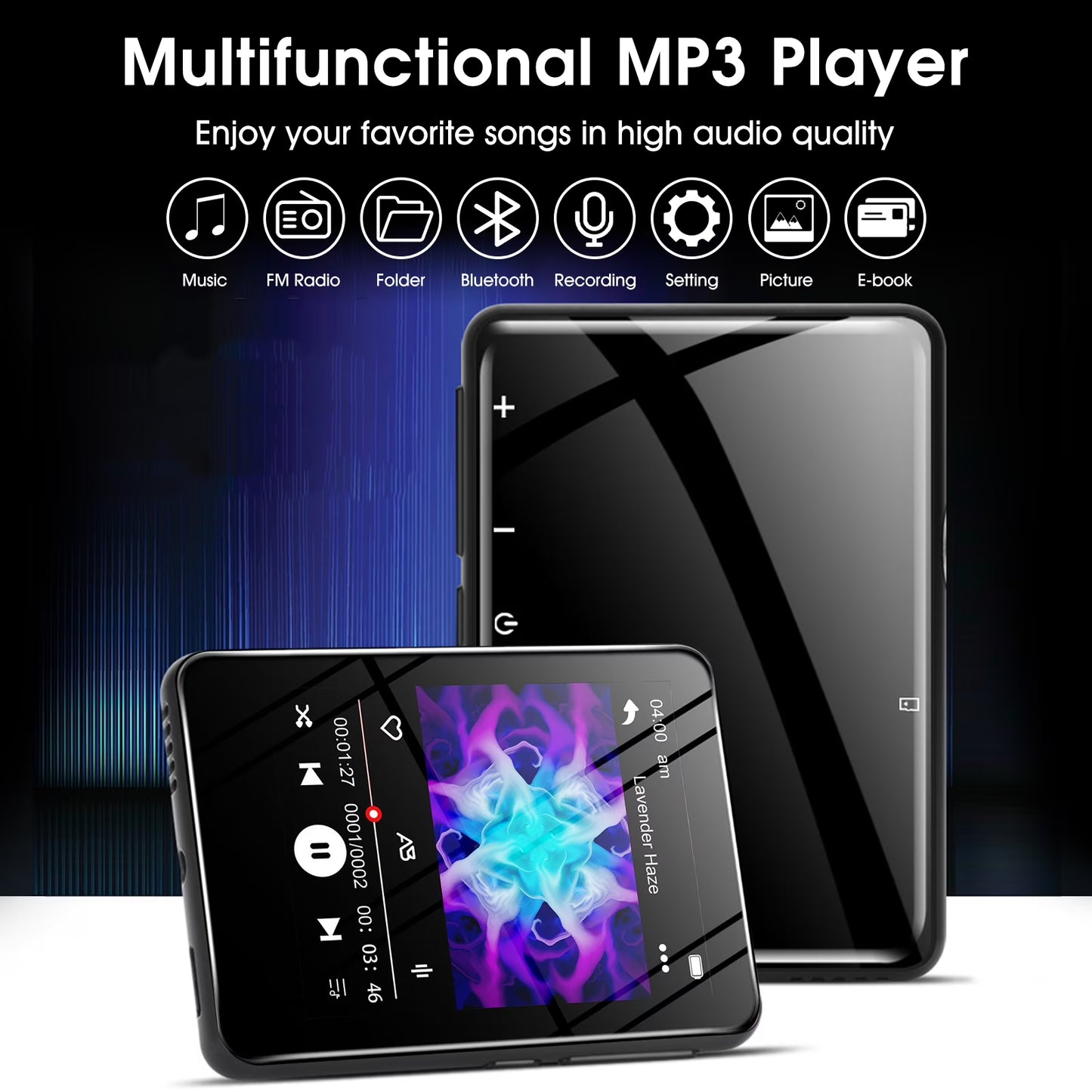 36GB Mp3 Player with Bluetoooth, 2.4 inch Full Touchscreen Mp4 Player with Earphones, Portable HiFi Sound Music Player with Earphones, Built-in HD Speaker, Recorder, Ebook, Up to 256 GB, Black