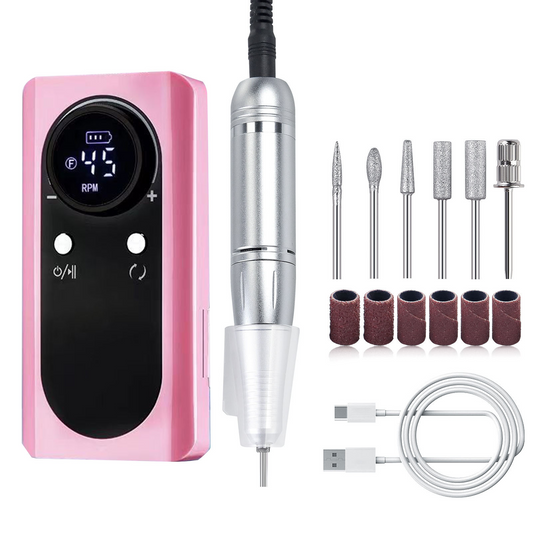 Electric Nail Drill, Cordless Portable Electric Nail File Set with 6 Bits, 45000RPM Professional Rechargeable Forward & Reverse Nail Drill Kit with Display, for Acrylic Nails/DIY Manicure & Pedicure