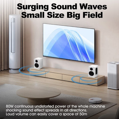 80W Active Bookshelf Speakers, Home Bluetooth 5.3 Wireless Speaker with 3 inch Woofer, Stereo Studio Monitor Speakers, Bass & Treble Adjust TV Speakers with USB/Optical/AUX Input for PC Gaming, White