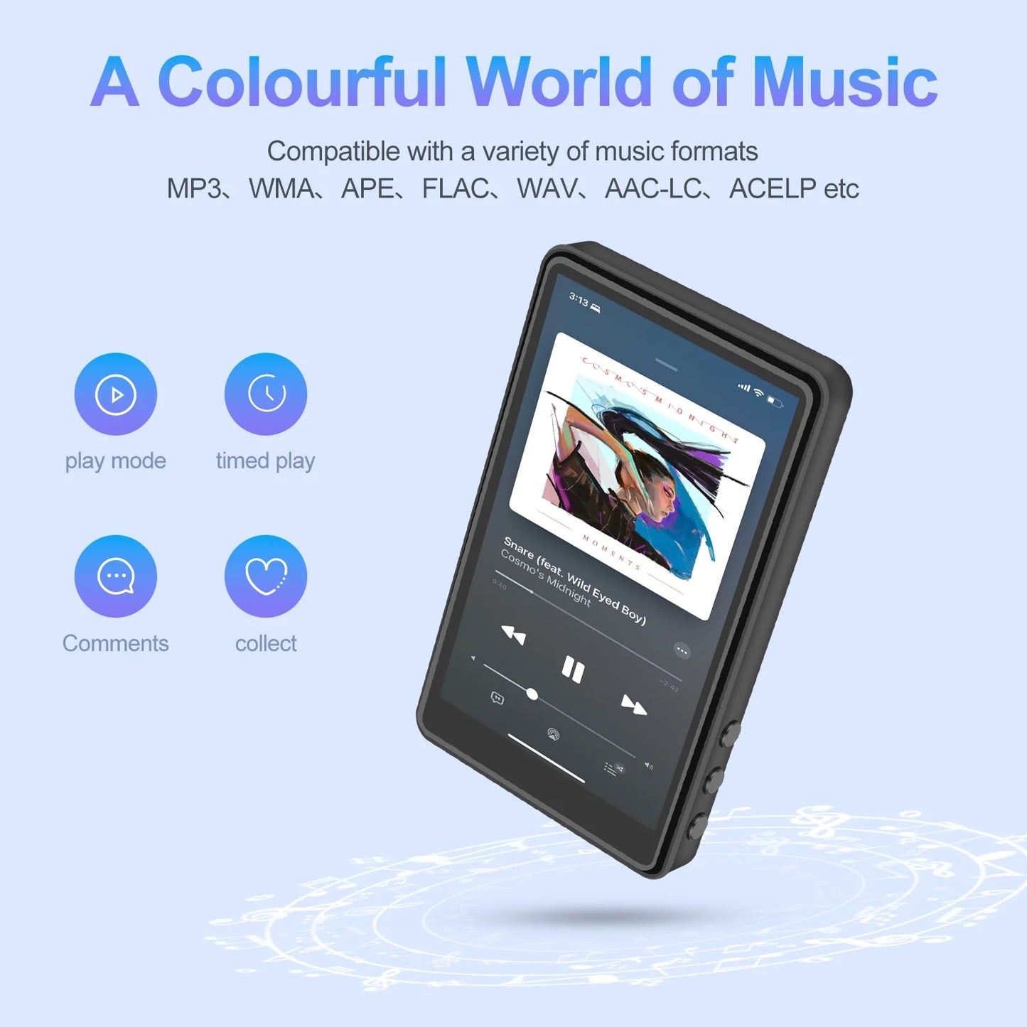 272GB MP3 Player with Bluetooth, 4.0 in Full Touchscreen MP4 Player, Voice Recorder, Portable HiFi Sound MP3 Music Player with Earphones, E-book, Picture, Built-in HD Speaker, Black