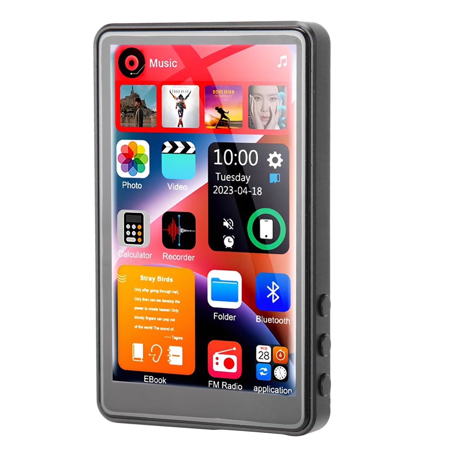 144GB Mp3 Player with Bluetooth, 4.0 Inch Full Touchscreen Mp4 Player, Voice Recorder, Portable HiFi Sound Mp3 Music Player with Earphones, Built-in HD Speaker, Black