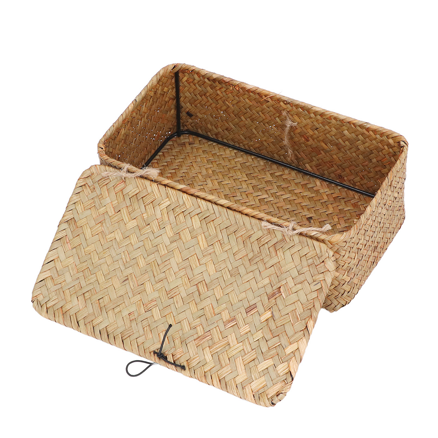 Rectangular Seagrass Basket, Portable Seagrass Storage Basket Soft Exquisite Dustproof With Lid For Bathroom S