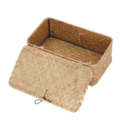 Rectangular Seagrass Basket, Portable Seagrass Storage Basket Soft Exquisite Dustproof With Lid For Bathroom S