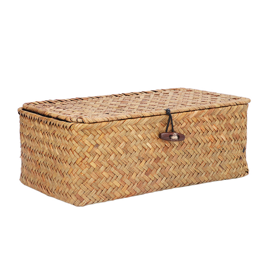 Rectangular Seagrass Basket, Portable Seagrass Storage Basket Soft Exquisite Dustproof With Lid For Bathroom S