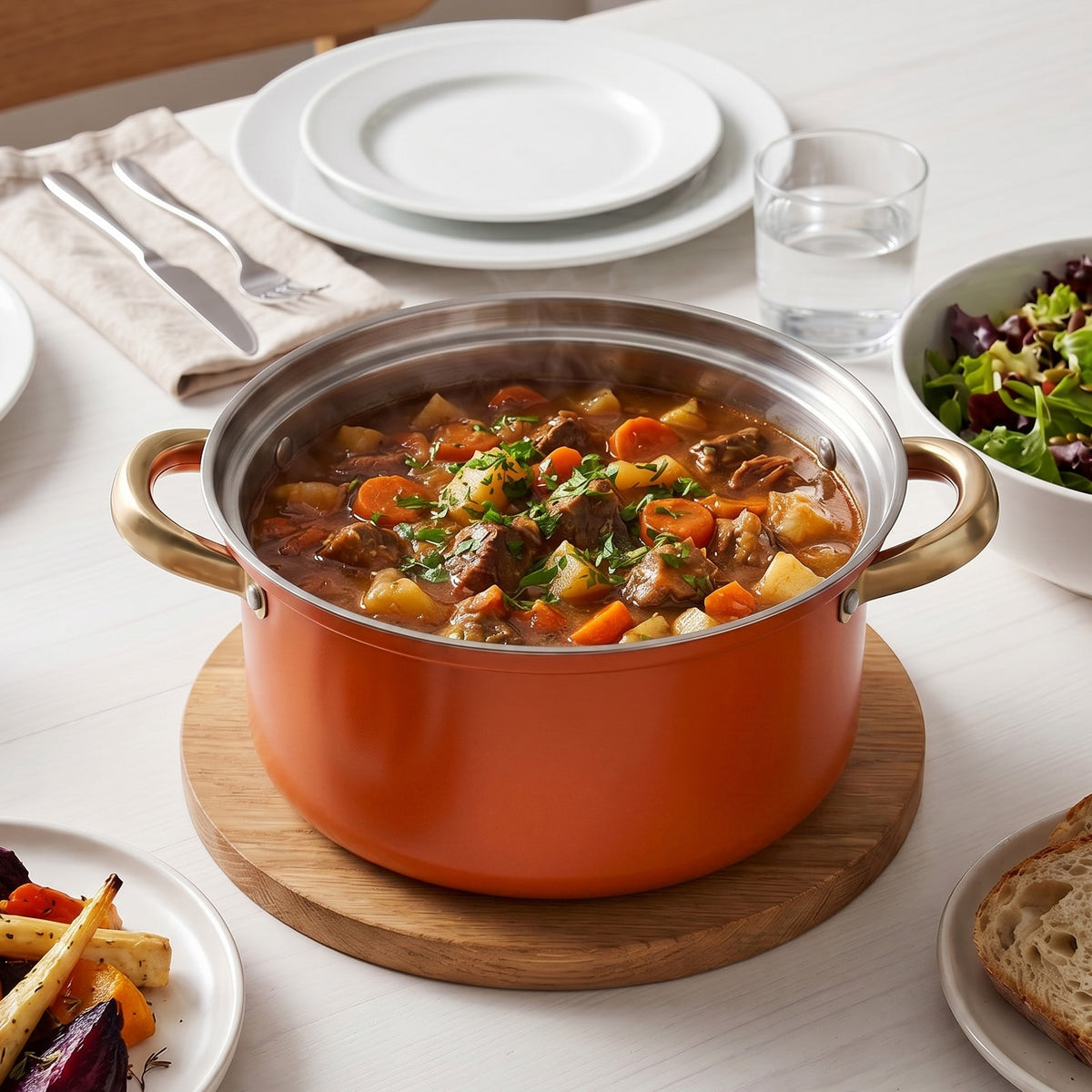 Stainless Steel Pots Sets 10-Piece, Kitchen Cookware Set Saucepan with Glass Lid Stockpot Soup Pot with 2 Ear Handle For Cooking Dishwasher, Orange