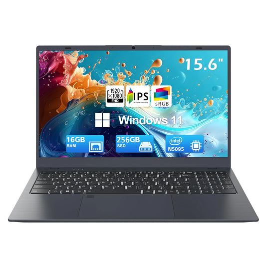 15.6 inch Laptop Computer 16GB DDR4 256GB SSD Quad-Core Intel N5095 Processors Windows 11 Notebook 1920*1080 FHD IPS Display, WiFi, Bluetooth, Fingerprint, Backlit Keyboard, Office Laptop, Gray