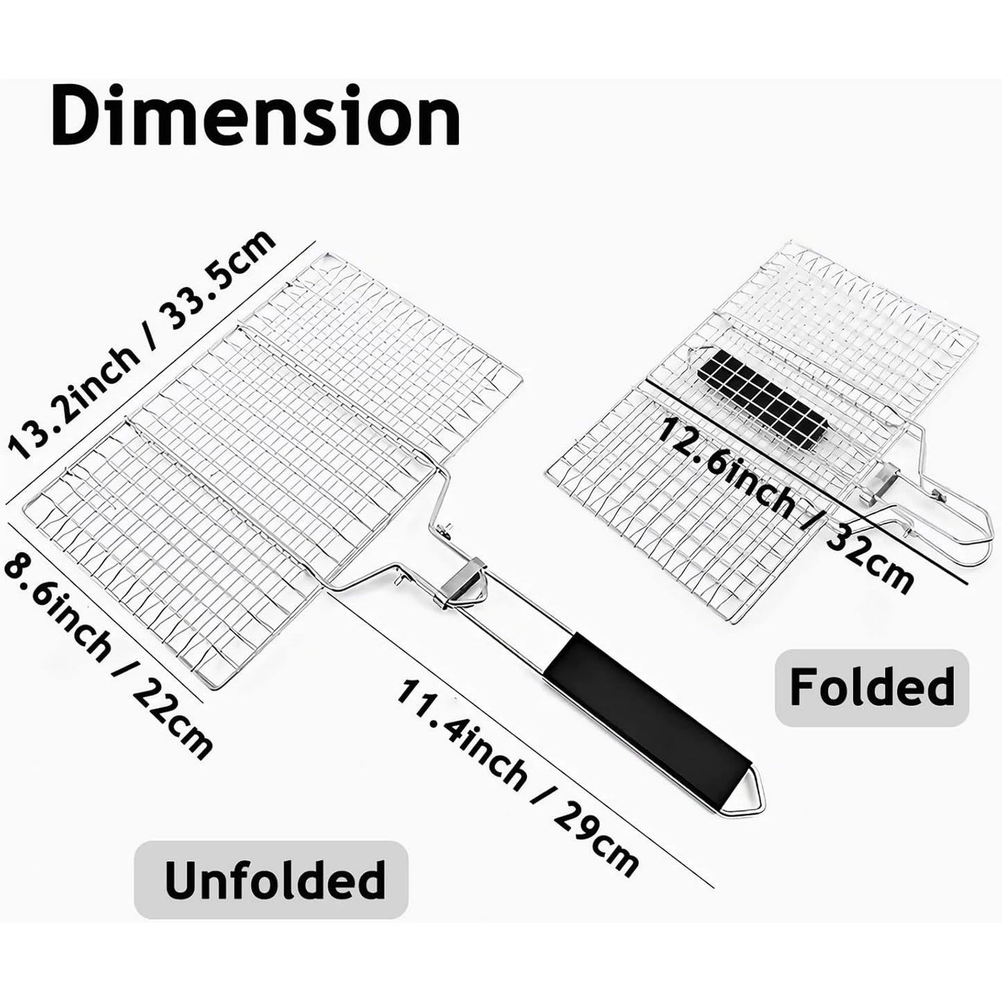 Grill Baskets for Outdoor Grill, Stainless Steel Large Folding Grilling Baskets with Detachable Handle, Portable Fish Grill Basket BBQ Grill Basket Grilling Accessories for Fish Shrimp Vegetables
